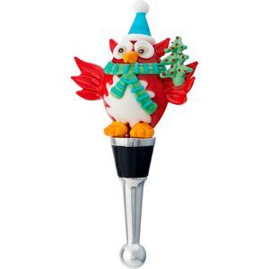 Festive Holiday Owl with Christmas Tree Wine Bottle Topper Art Glass LS Arts